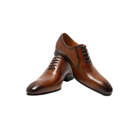 Men's Brown Heel Design Daniel Wafer Laced Dress Shoes