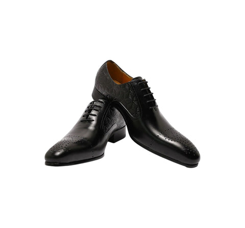 Men's Black Heel Design Daniel Wafer Laced Dress Shoes