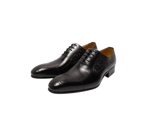 Men's Black Heel Design Daniel Wafer Laced Dress Shoes