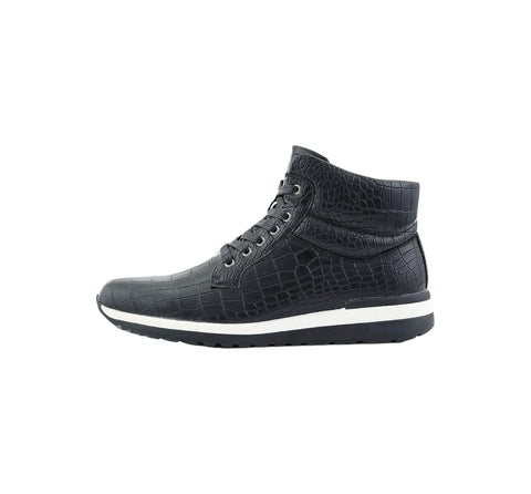 Men's Sio High Top Black Casual Crocodile Print Sneaker Boots