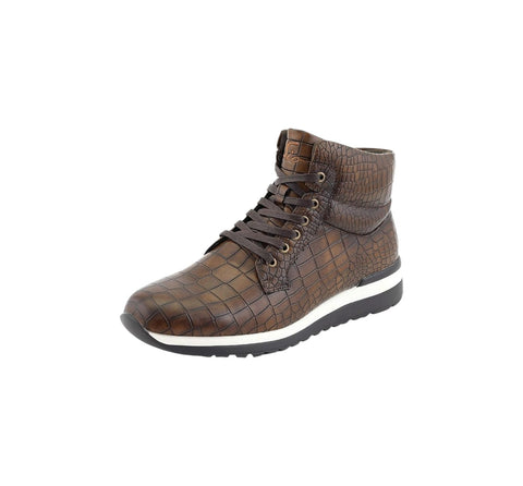 Men's Sio High Top Brown Casual Crocodile Print Sneaker Boots