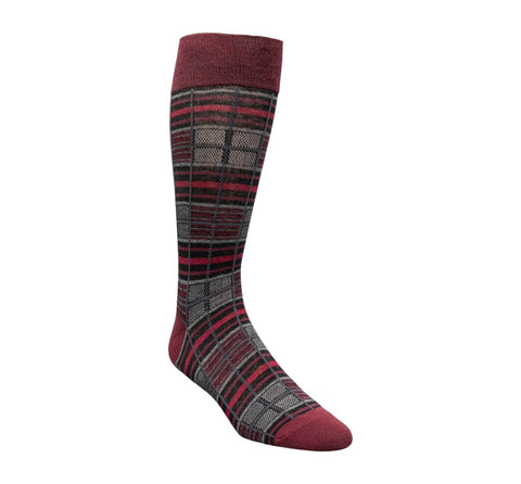 Men's Stacy Adam Black & Red Cool Plaid Crew Dress Socks (Cotton Blend)