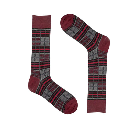 Men's Stacy Adam Black & Red Cool Plaid Crew Dress Socks (Cotton Blend)