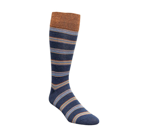 Men's Stacy Adam Blue Multi Mini Stripe Crew Dress Socks (Cotton Blend)