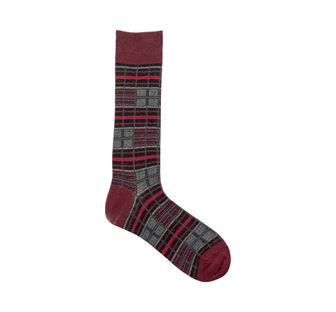 Men's Stacy Adam Black & Red Cool Plaid Crew Dress Socks (Cotton Blend)