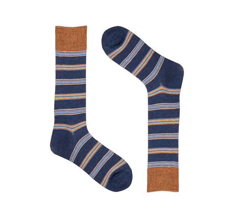 Men's Stacy Adam Blue Multi Mini Stripe Crew Dress Socks (Cotton Blend)