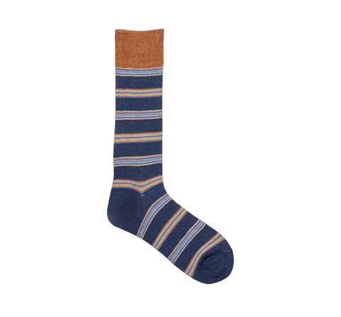 Men's Stacy Adam Blue Multi Mini Stripe Crew Dress Socks (Cotton Blend)