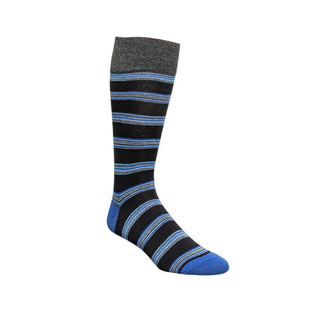 Men's Stacy Adam Dark Blue Multi Mini Stripe Crew Dress Socks (Cotton Blend)