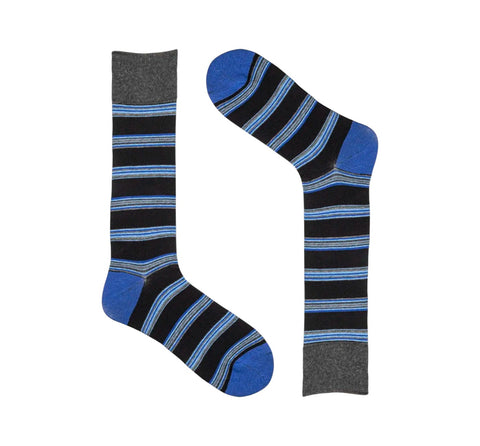 Men's Stacy Adam Dark Blue Multi Mini Stripe Crew Dress Socks (Cotton Blend)