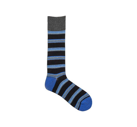 Men's Stacy Adam Dark Blue Multi Mini Stripe Crew Dress Socks (Cotton Blend)