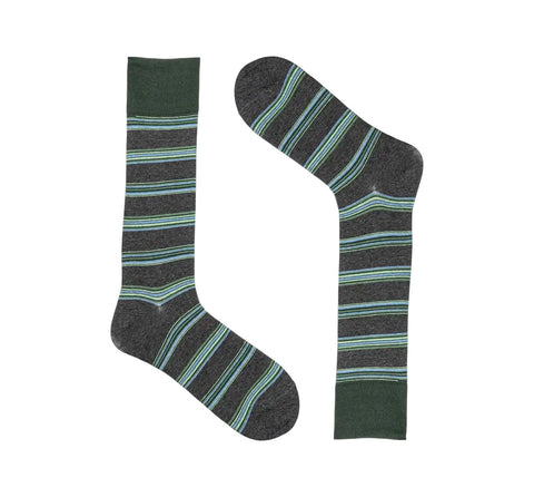 Men's Stacy Adam Gray Multi Mini Stripe Crew Dress Socks (Cotton Blend)