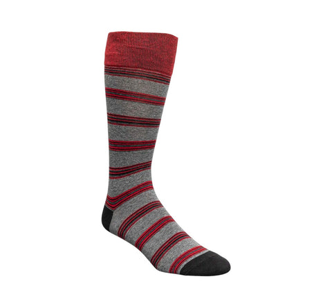 Men's Stacy Adam Red Multi Mini Stripe Crew Dress Socks (Cotton Blend)