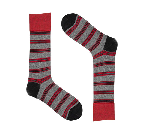 Men's Stacy Adam Red Multi Mini Stripe Crew Dress Socks (Cotton Blend)