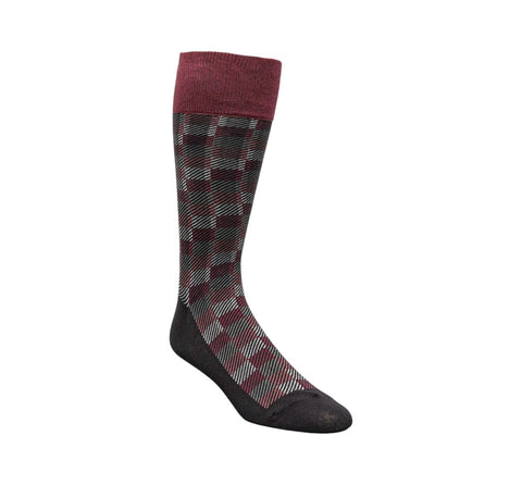 Men's Stacy Adam Burgundy Multi Modern Block Crew Dress Socks (Cotton Blend)