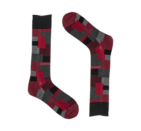 Men's Stacy Adam Red Modern Motif Crew Dress Socks (Cotton Blend)