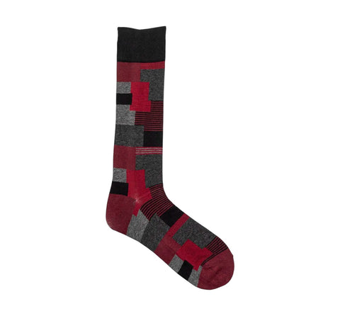 Men's Stacy Adam Red Modern Motif Crew Dress Socks (Cotton Blend)