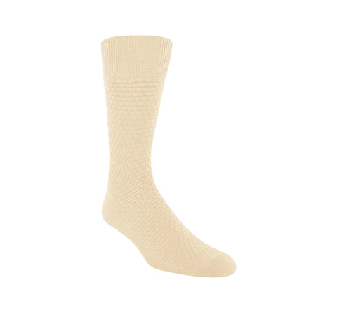 Men's Stacy Adam Cream Basket Weave Crew Dress Socks (Thin Socks/Spandex Blend)