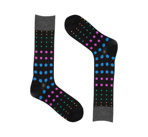 Men's Stacy Adam Dark Gray Multi Dotted Crew Dress Socks (Cotton Blend)