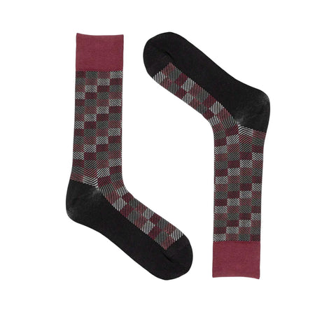 Men's Stacy Adam Burgundy Multi Modern Block Crew Dress Socks (Cotton Blend)