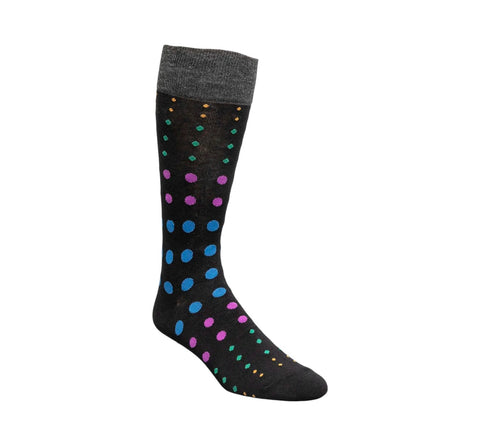 Men's Stacy Adam Dark Gray Multi Dotted Crew Dress Socks (Cotton Blend)