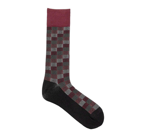 Men's Stacy Adam Burgundy Multi Modern Block Crew Dress Socks (Cotton Blend)