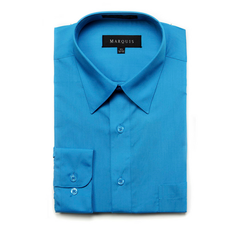 Men's Marquis Solid Caribbean Blue Dress Shirt (Cotton Blend/Classic Fit)