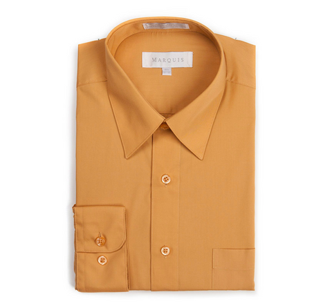 Men's Marquis Solid Orange Dress Shirt (Cotton Blend/Classic Fit)