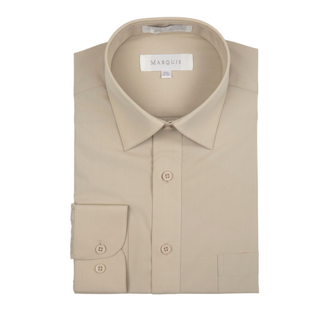 Men's Marquis Solid Beige Dress Shirt (Cotton Blend/Classic Fit)