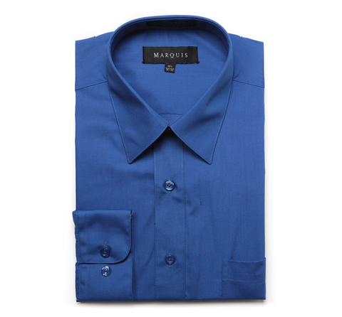 Men's Marquis Solid Royal Blue Dress Shirt (Cotton Blend/Classic Fit)