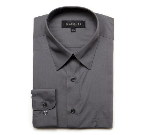 Men's Marquis Solid Charcoal Gray Dress Shirt (Cotton Blend/Classic Fit)