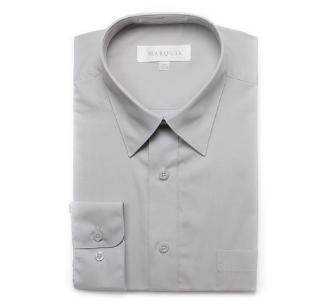 Men's Marquis Solid Silver Gray Dress Shirt (Cotton Blend/Classic Fit)