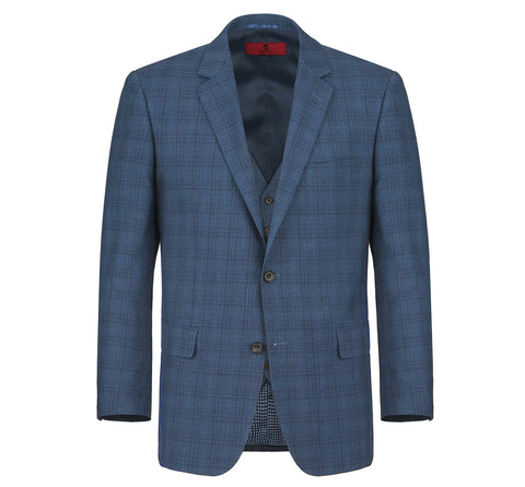 Men's Blue 3-Piece Classic Fit Single Breasted Windowpane Renoir Suit