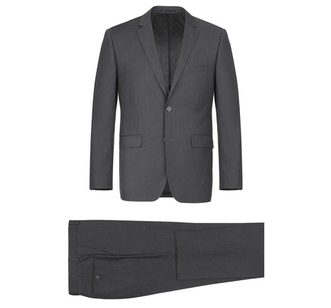 Men's Charcoal Gray 2-Piece Single Breasted Notch Lapel Classic Fit Renoir Suit