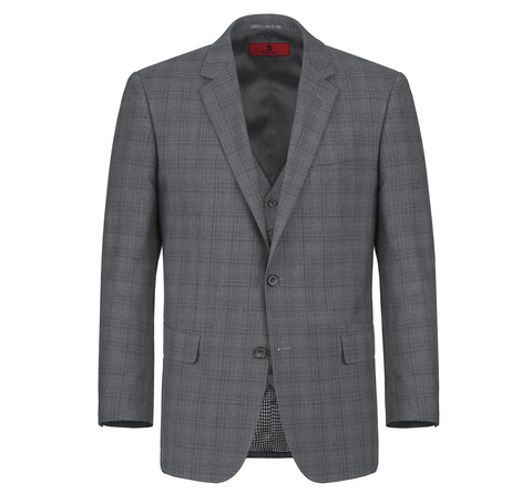 Men's Gray 3-Piece Classic Fit Single Breasted Windowpane Renoir Suit