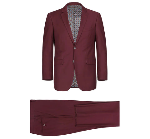 Men's Burgundy 2-Piece Single Breasted Notch Lapel Classic Fit Renoir Suit