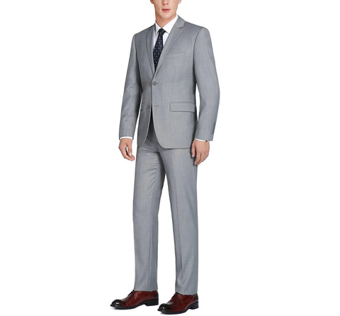 Men's Light Gray 2-Piece Single Breasted Notch Lapel Classic Fit Renoir Suit