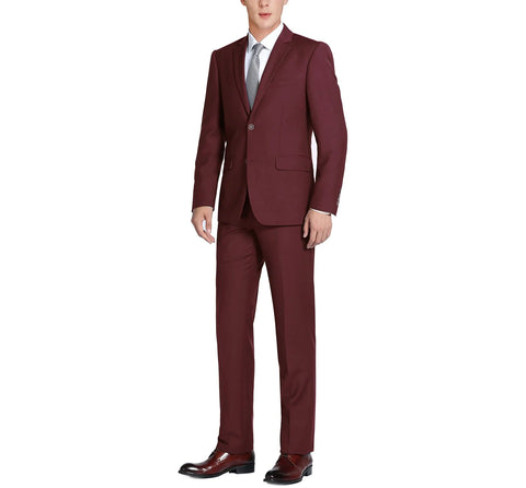 Men's Burgundy 2-Piece Single Breasted Notch Lapel Classic Fit Renoir Suit