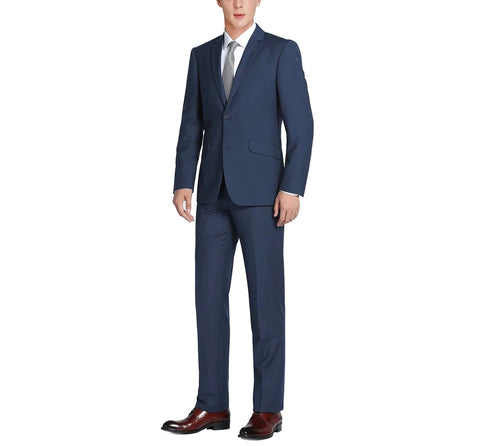 Men's Navy Blue 2-Piece Single Breasted Notch Lapel Classic Fit Renoir Suit