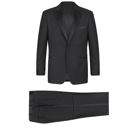 Men's Black Satin Notched Lapel 2-Piece Renoir Tuxedo Suit (Classic Fit)